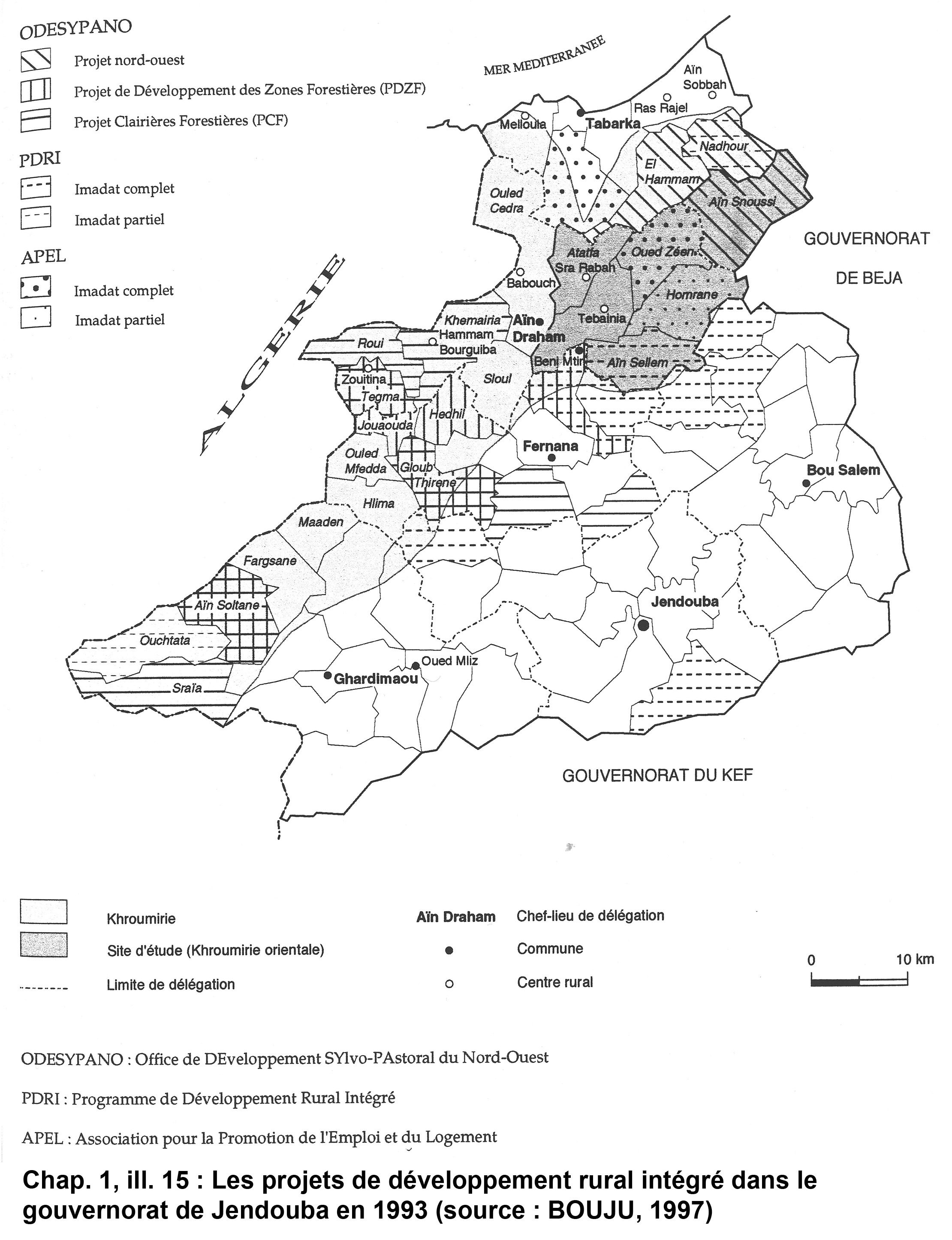 Illustration 15 : Les projets de développement rural intégré dans le gouvernorat de Jendouba en 1993