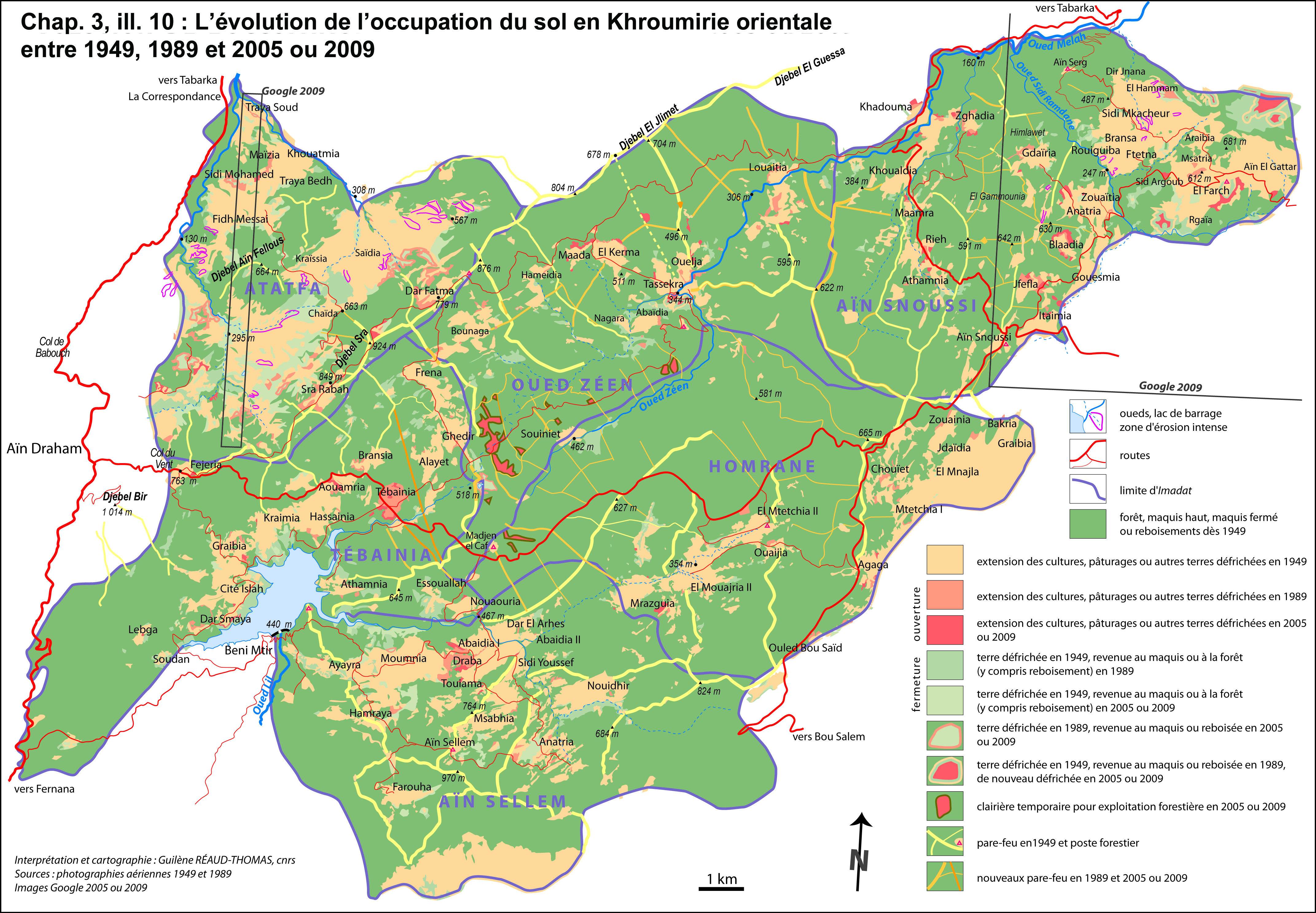 Illustration 10 : L’évolution de l’occupation du sol en Khroumirie orientale entre 1949, 1989 et 2005 ou 2009