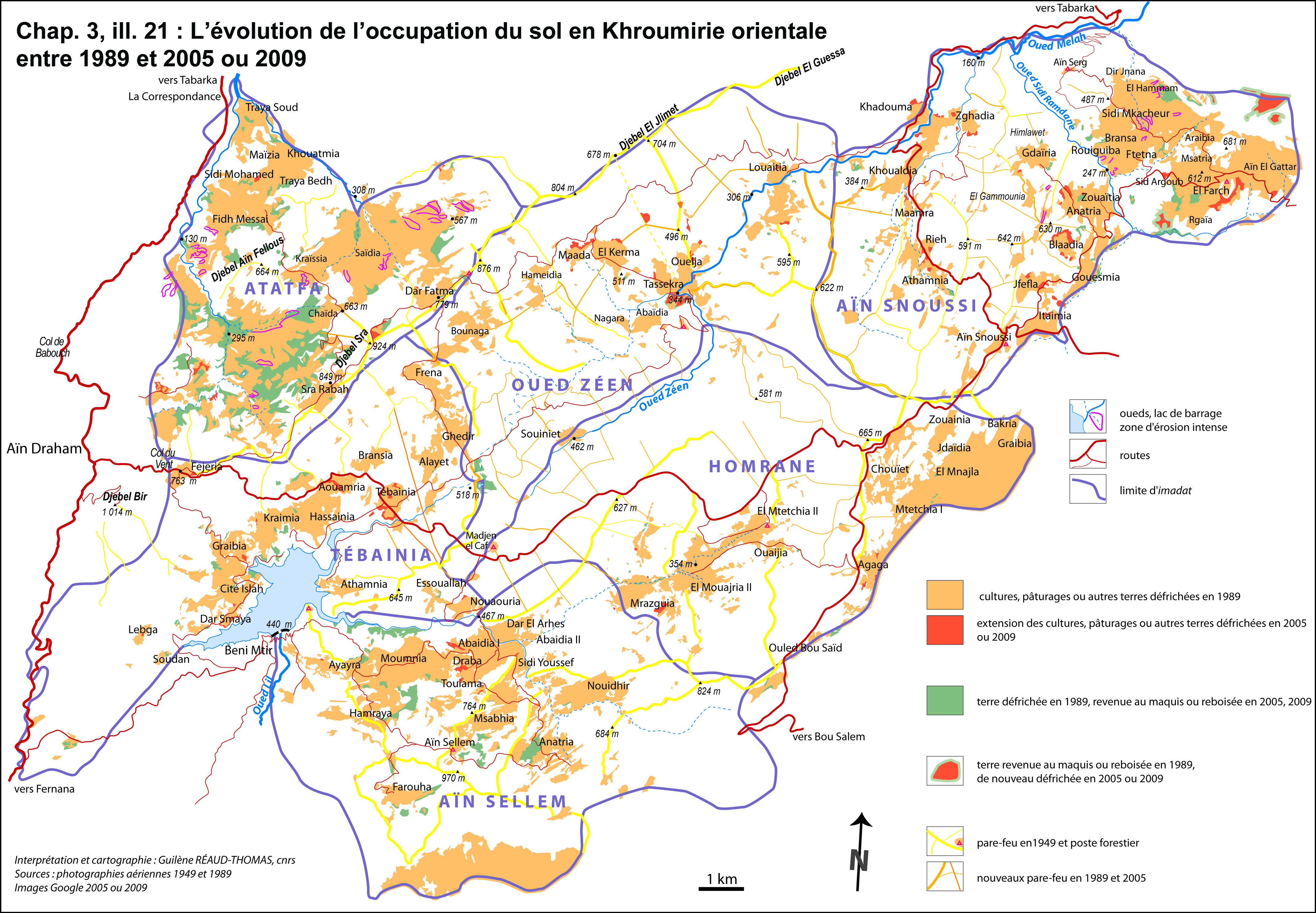 Illustration 21 : L’évolution de l’occupation du sol en Khroumirie orientale entre 1989 et 2005 ou 2009